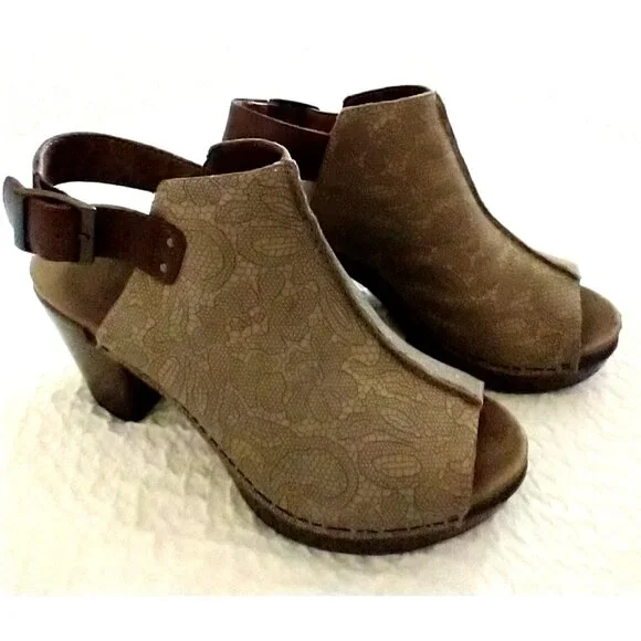 DANSKO Reggie Platform Heel Peep Toe Slingback Sandals Clogs Taupe - 8.5M US - Picture 4 of 9